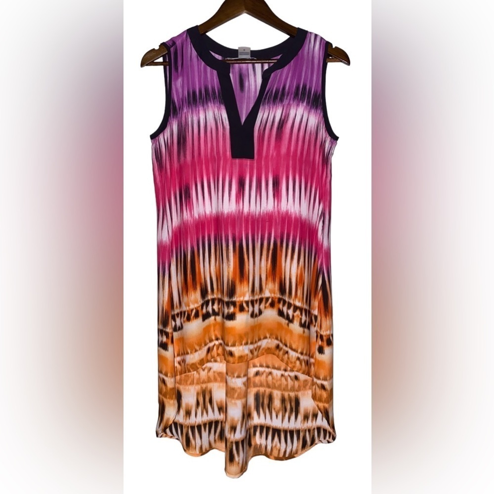 Peter Nygard Women 6 V-Neck Colorful‎ Tunic Blouse Art To Wear Flowy Sleeveless